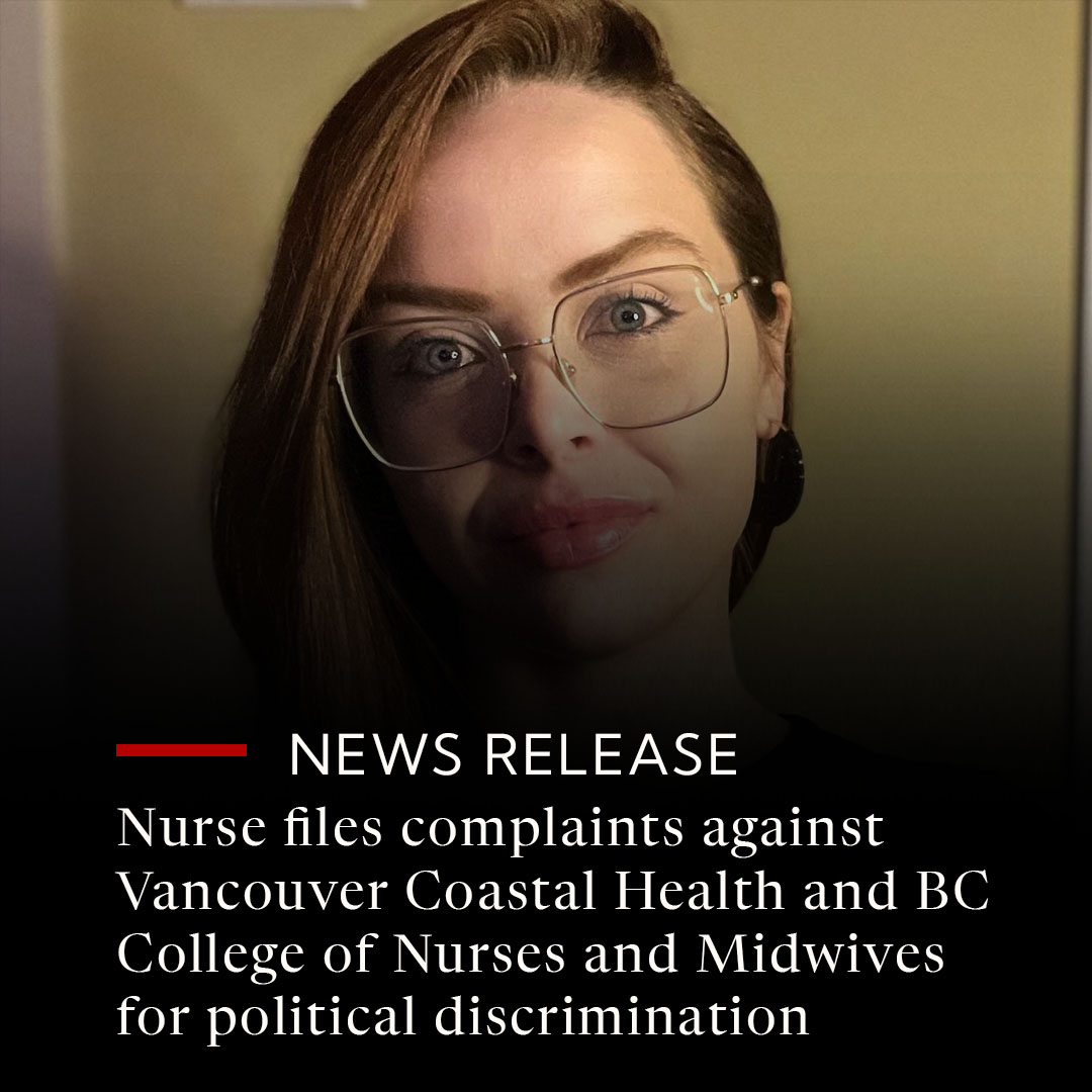 JCCFCanada's tweet image. BREAKING NEWS
Nurse Amy Hamm @preta_6 has filed two human rights complaints with the British Columbia Human Rights Tribunal, arguing that Vancouver Coastal Health and the British Columbia College of Nurses and Midwives discriminated against her on the basis of her political…