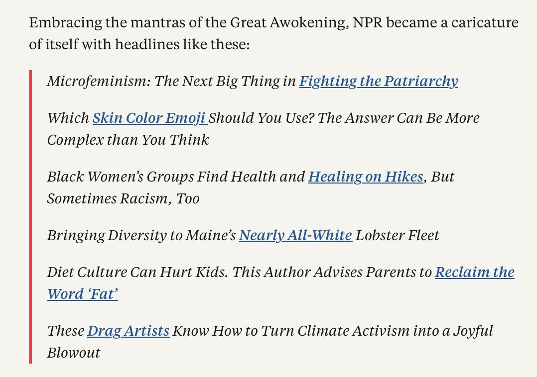thackerpd's tweet image. In his essay on NPR's defunding, @uberliner points to several ridiculous stories the "news program" ran that look like Woke grad student seminars.