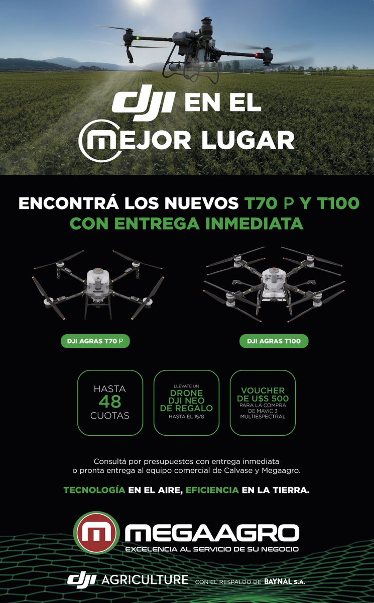MegaagroUy's tweet photo. Tecnología en el aire, eficiencia en la tierra 🚀
Los drones agrícolas DJI ya están en Megaagro 🙌

Contacte al equipo comercial de @CalvaseUy y Megaagro 😉 https://t.co/aTADpAIz0q