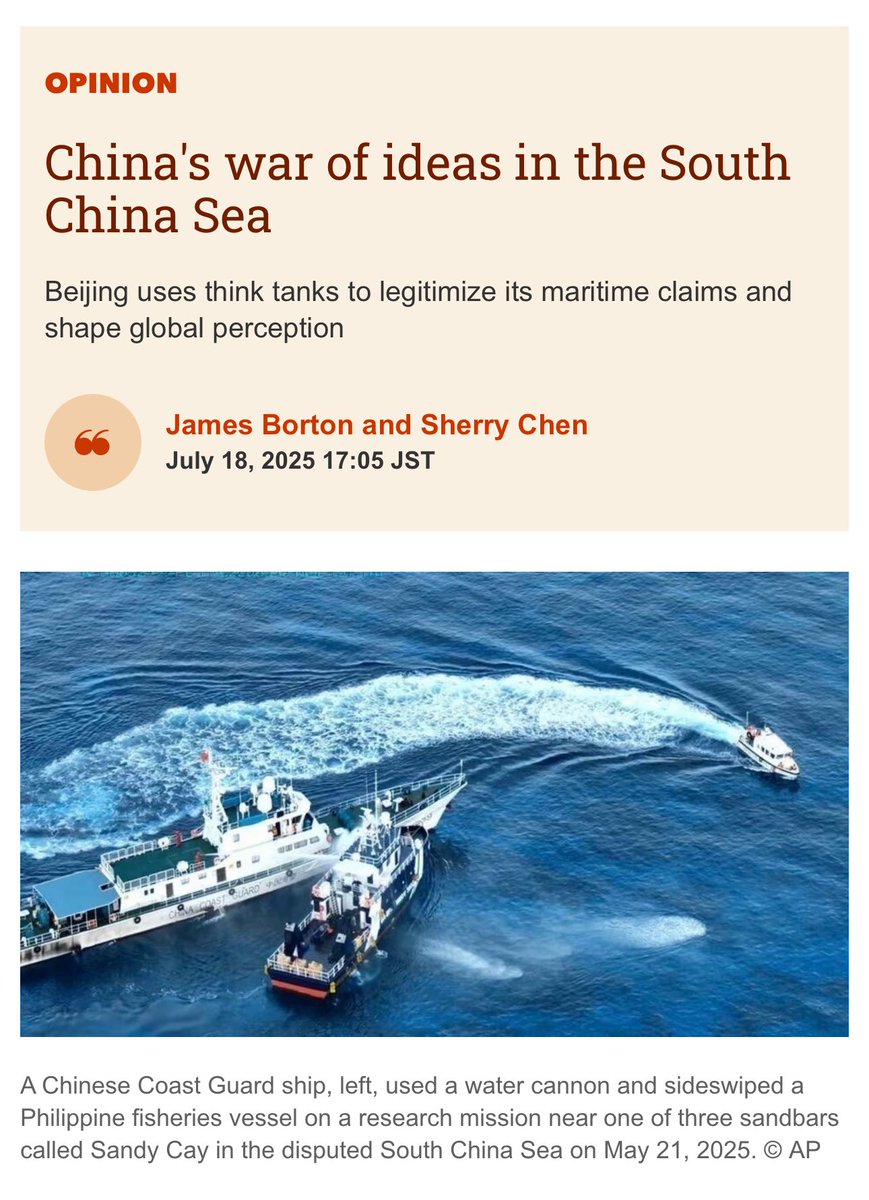 brentdsadler's tweet image. Mainstreaming CCP South China Sea Misinformation
This really shouldn’t be a surprise, but…
“Despite their scholarly tone and polite engagement, Chinese think tanks are increasingly viewed with caution by their foreign counterparts.”
“China's foreign policy think tanks…