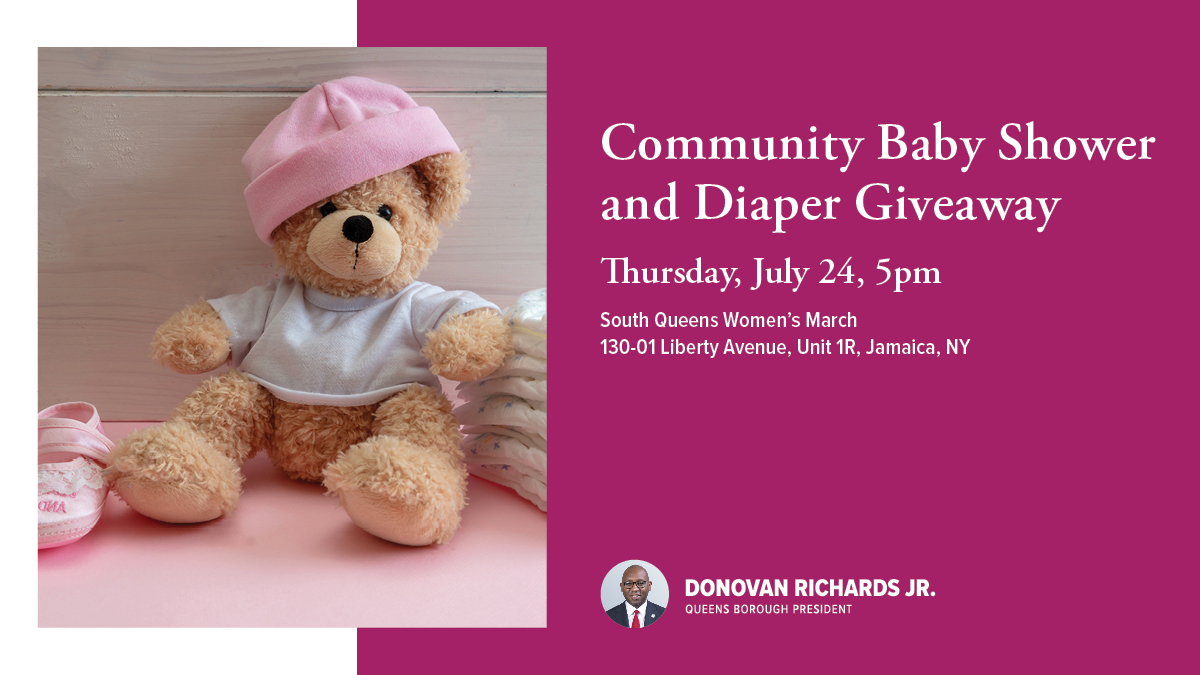 QnsBPRichards's tweet image. We are hosting a Community Baby Shower and Diaper Giveaway on Thursday, July 24!
Join us for the women and family event at South Queens Women's March in partnership with The River Fund. Supplies are first come, first serve.
RSVP at queensbp.nyc.gov/rsvp