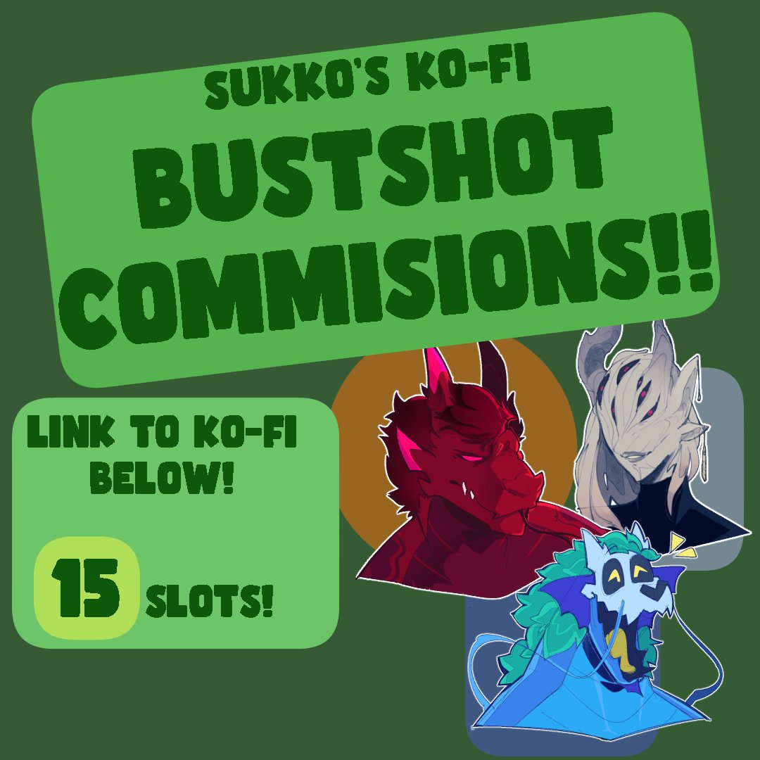 SukkoSukoyiko's tweet image. after a lot of reconsideration, this time i will try and experiment with a commision type that should go easier on me while also taking way less time.
Opening new kofi bustshot commisions! 15 slots open until all filled!!!
Link to kofi below