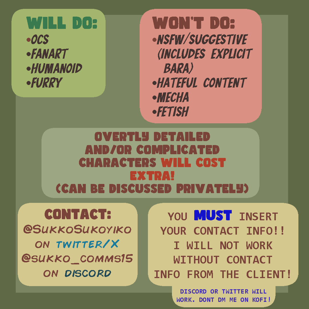 SukkoSukoyiko's tweet image. after a lot of reconsideration, this time i will try and experiment with a commision type that should go easier on me while also taking way less time.
Opening new kofi bustshot commisions! 15 slots open until all filled!!!
Link to kofi below