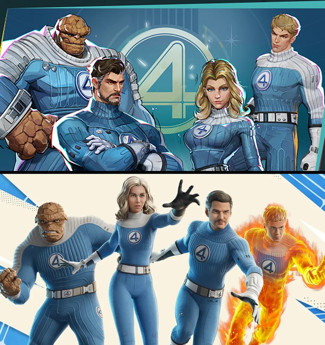 RivalsAssembled's tweet image. Marvel Rivals vs Fortnite F4: First Steps Skins
Via/Raz0712