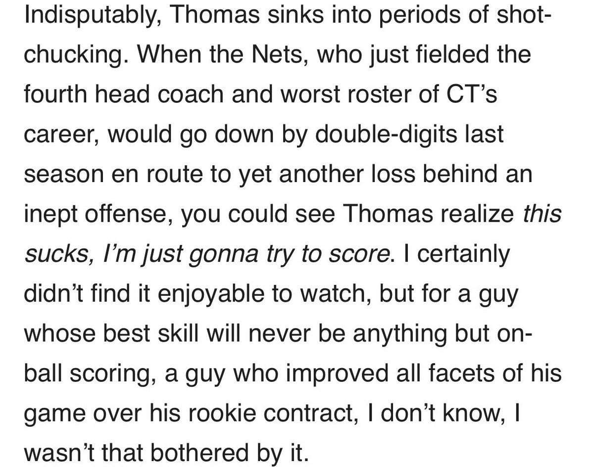 Jersey2Brooklyn's tweet image. This paragraph from @LucasKaplan_ last story on Thomas resonated with me.
As I mentioned the other day, we can't place all the blame on Cam for not developing his game further, considering everything he faced during his time in Brooklyn. This past season was his first real…