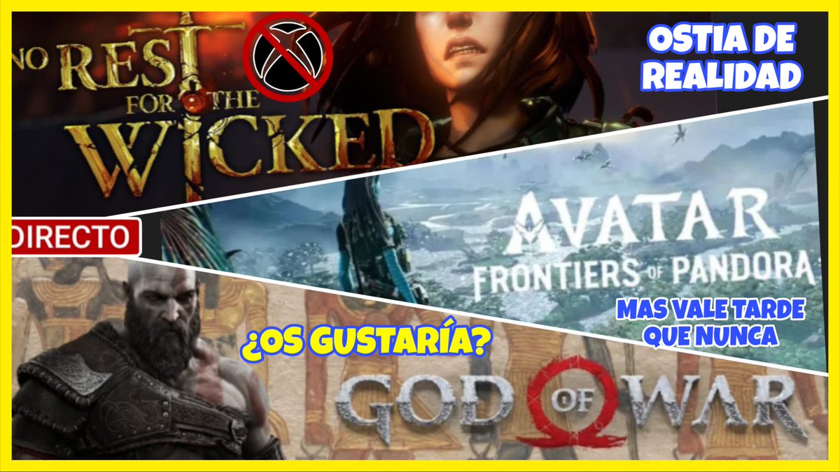 Esta noche, a las 21:30, volvemos con otro directo ÉPICO
👉 Desplante de #norestforthewicked a #XboxSeries 
👉Ahora,modo en tercera persona de #AvatarFrontiersofPandora 
👉#GodOfWar en Egipto, con Set como protagonista?
    ⬇️⬇️
🔴youtube.com/watch?v=G_Ste8…
🟣twitch.tv/darko_studios