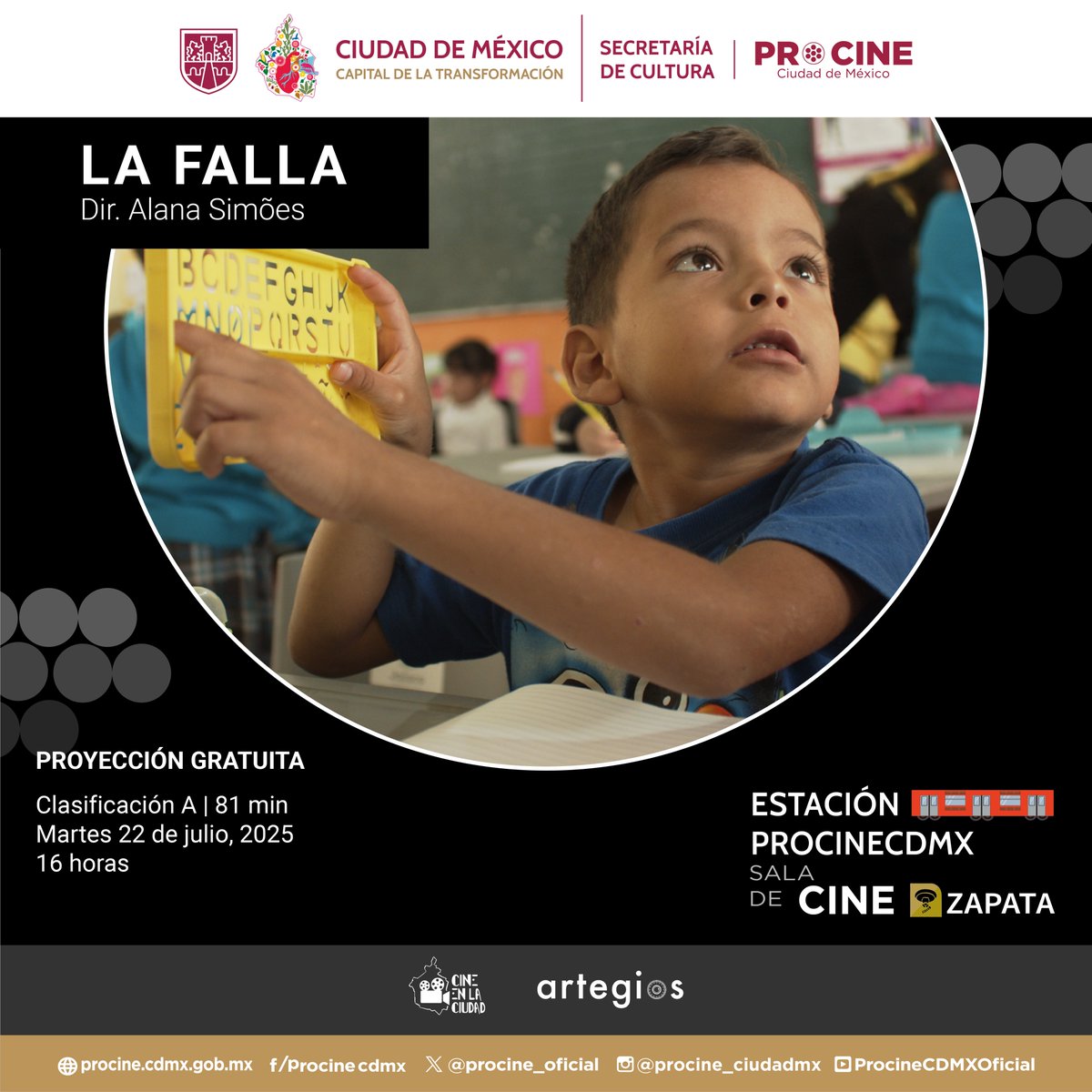 procine_oficial's tweet image. 🟣 22 de julio, 16 h
📽️ Cartelera #EstaciónPROCINE
🎬 LA FALLA (2024)
Dir. Alana Simões
Una maestra y sus alumnos se despiden entre temblores, descubrimientos y ternura en un salón de clases en Jalisco.
📍 Metro Zapata
🎟️ Entrada libre
🔗 cineenlaciudad.cdmx.gob.mx
@artegiosdist