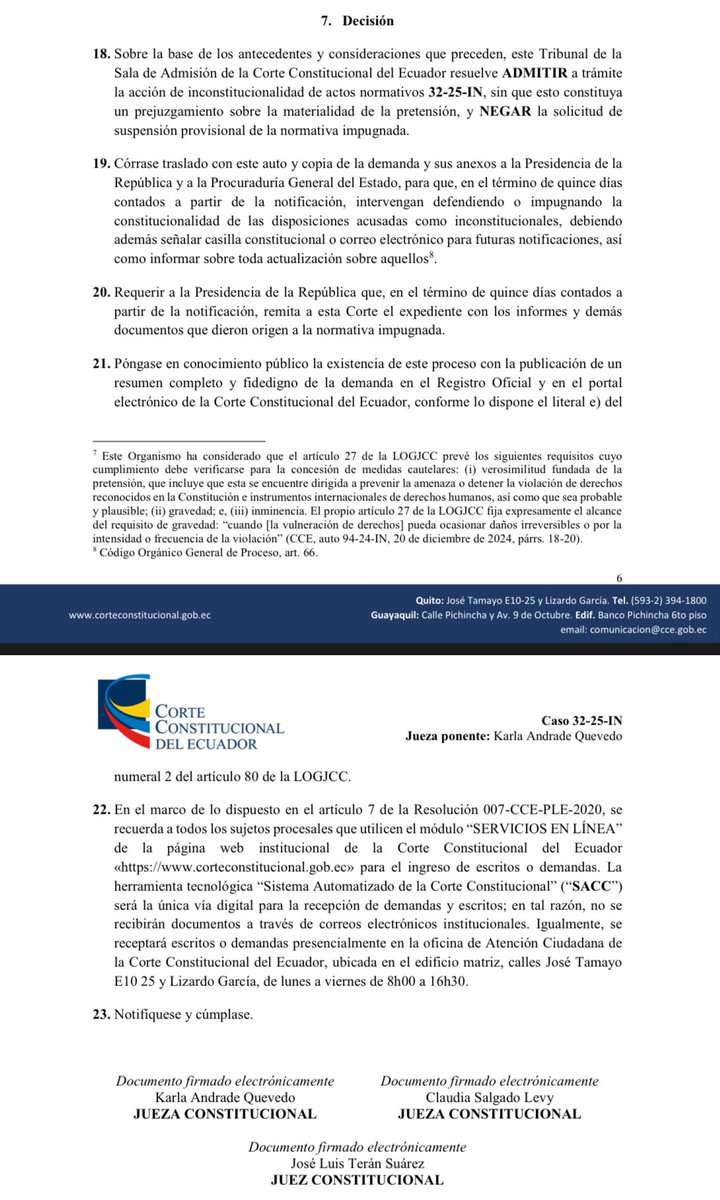 Lenin Barreto Zambrano (@leninbarreto) on Twitter photo 🚨 ¡LO LOGRAMOS!
La <a href="/CorteConstEcu/">Corte Constitucional</a> admitió mi demanda de inconstitucionalidad contra el Decreto Ejecutivo 947, que pretende abrir la puerta a la privatización encubierta del petróleo ecuatoriano.
📛 Denunciamos que se violan principios clave de la Constitución:
🔹 Se pretende 🚨 ¡LO LOGRAMOS!
La <a href="/CorteConstEcu/">Corte Constitucional</a> admitió mi demanda de inconstitucionalidad contra el Decreto Ejecutivo 947, que pretende abrir la puerta a la privatización encubierta del petróleo ecuatoriano.
📛 Denunciamos que se violan principios clave de la Constitución:
🔹 Se pretende
