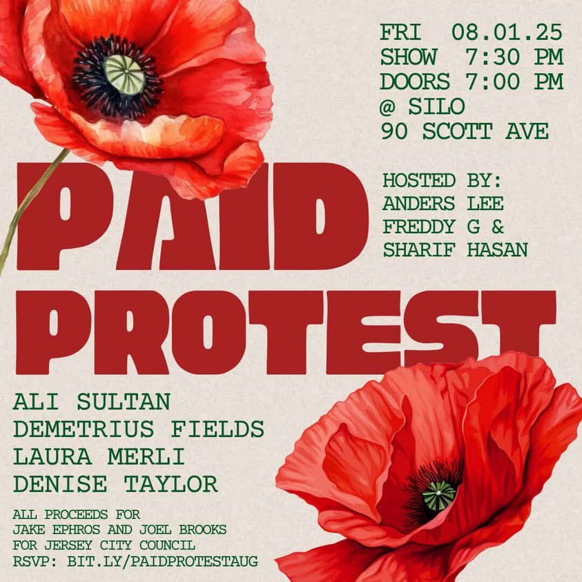 Paid Protest (@paidprotest) on Twitter photo On Friday August 1st we’re raising money for 2 <a href="/NorthNJDSA/">North NJ DSA 🌹🍕 🏳️🌈</a> candidates for Jersey City Council, <a href="/jake_ephros/">Jake for JC</a> and <a href="/JoelBrooks4JC/">Joel Brooks</a> ! On Friday August 1st we’re raising money for 2 <a href="/NorthNJDSA/">North NJ DSA 🌹🍕 🏳️🌈</a> candidates for Jersey City Council, <a href="/jake_ephros/">Jake for JC</a> and <a href="/JoelBrooks4JC/">Joel Brooks</a> !