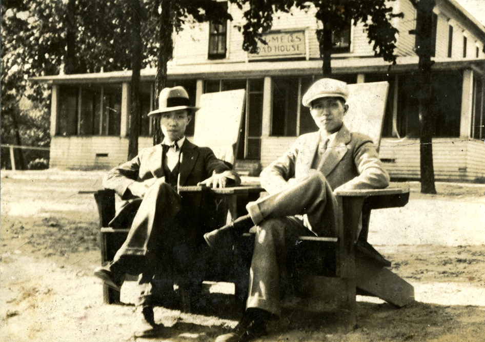 #DYK that Onn Mann Liang was one of a group of 20 international students studying at Michigan State College in the 1920s? This photograph, circa 1925, shows Liang seated with another man outside of a house. #MSUHistory