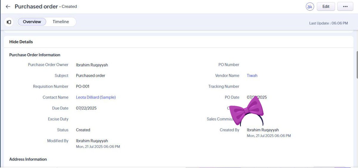 ruqayyahib's tweet image. I navigated Zoho CRM today and it was amazing. I successfully imported products, created sales order, and also generated a purchase order. #Day 21 #buildinpublic
#virtualassistant