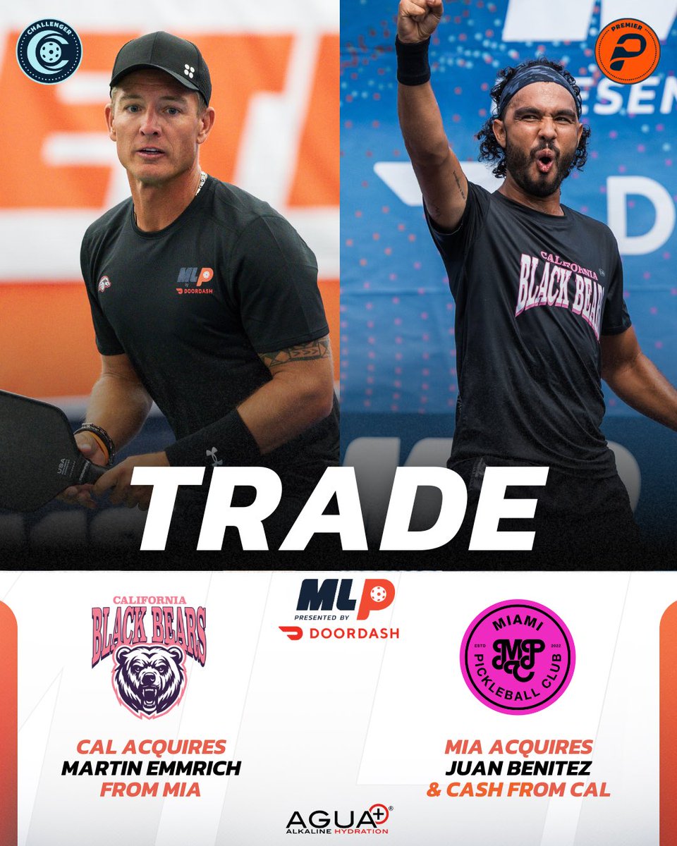 MajorLeaguePB's tweet image. π¨TRADE ALERT!π¨ presented by Agua Plus π§
The California Black Bears & @themiamipc have made a trade! π
The Black Bears acquire:
β
Martin Emmrich
The Miami PC acquires:
β
Juan Benetiz
π΅ Cash considerations