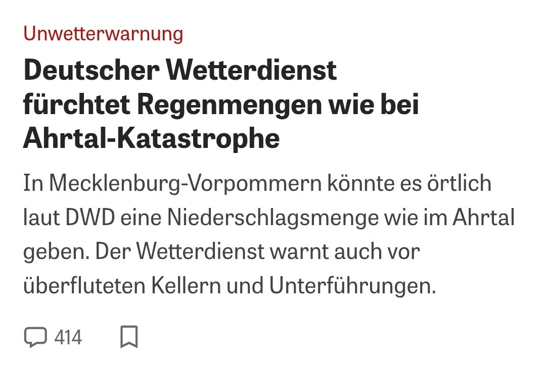 ChristophBeisl1's tweet image. Im Norden Mecklenburg-Vorpommerns ist die höchste Warnstufe für Unwetter ausgegeben worden.
Es können bis morgen Mittag bis zu 160 Liter Regen auf den Quadratmeter fallen.
Überflutungen sind möglich.
#Unwetter #Hochwasser
zeit.de/gesellschaft/z…