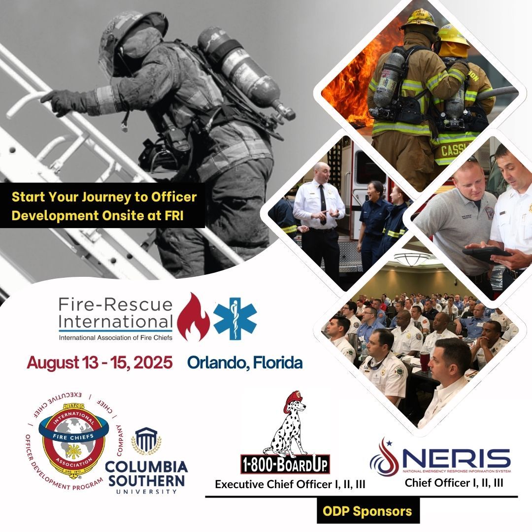 IAFC's tweet image. Huge thanks to our ODP sponsors, 1-800-BOARDUP and Neris! There’s still time to secure your spot in one of the dynamic Chief Officer, Executive Chief Officer, or Company Officer courses at #FRI2025. Don’t miss this opportunity to level up your leadership.