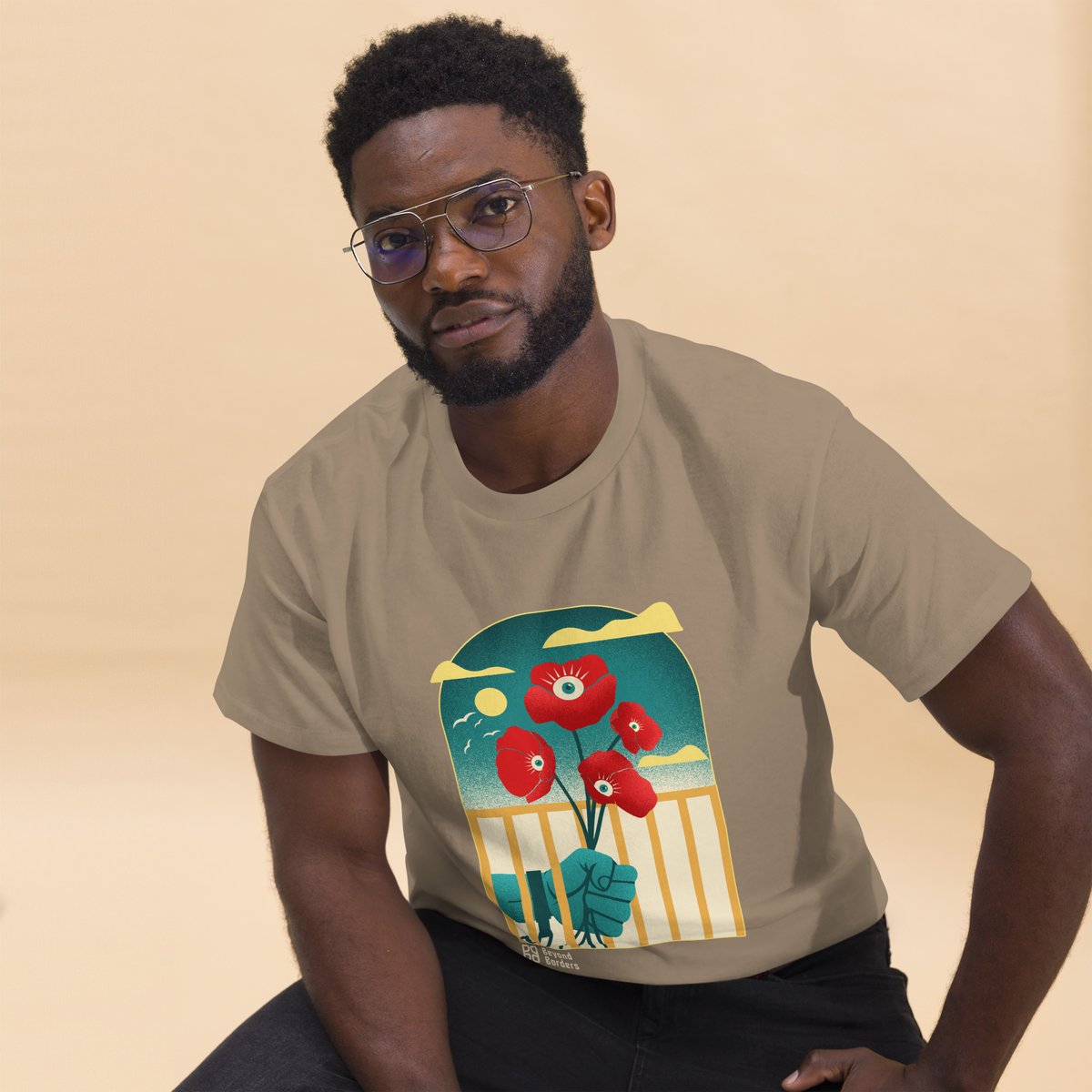 BeyondBordersIE's tweet image. They tried to uproot us
But we bloom anyway
Our new collection "Native to This Land" begins with our first design "Caged but Rooted"
A design inspired by Shaqa’iq al-Nu’man
A flower that blooms in Palestine
Even behind bars
This is not just a shirt
It’s a witness