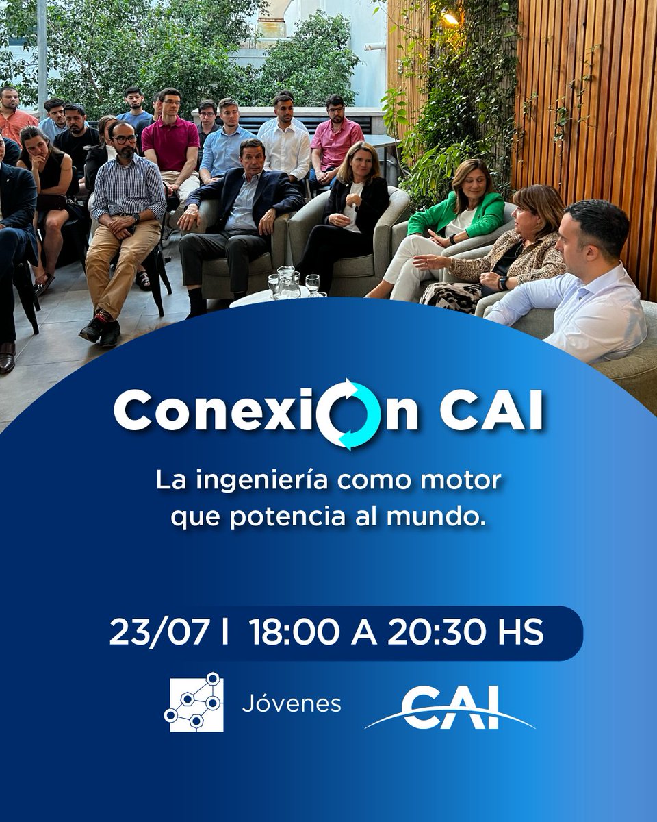 🚀 Sumate a #ConexiónCAI: La ingeniería como motor que potencia al mundo.

📅 23/07 | 18:00 hs
👥 Panel de referentes + networking + lunch.
🔗 Inscribite 👉 eventbrite.com.ar/e/142805160378…

#Ingeniería #Networking #JóvenesProfesionales