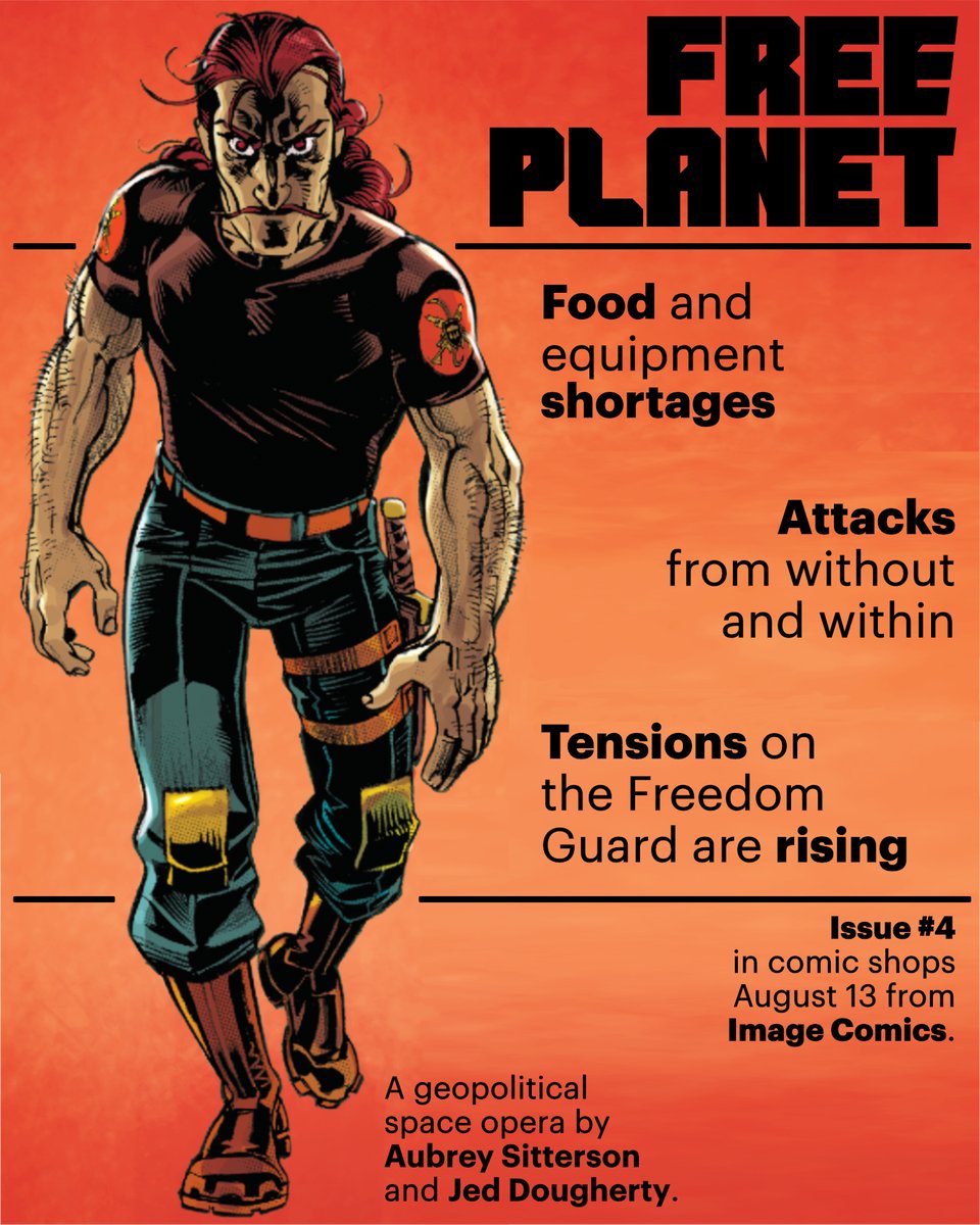 aubreysitterson's tweet image. A completely free planet, besieged on all sides; can the Freedom Guard hold it together?
FREE PLANET #4 hits comic shops August 13. Full preview: bit.ly/FreePlanet4