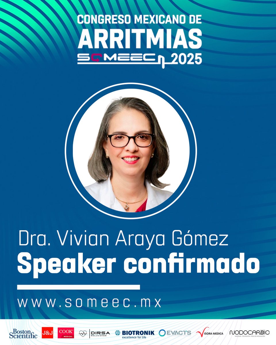 🫀 La Dra. Vivian Araya (@vivien.araya), FACC y FHRS, experta en muerte súbita y líder de ASOCAR, estará en el #ArritmiasMX2025.
🗓 17–19 agosto | 📍Querétaro
👉 Regístrate: someec.mx/socios/registr…
#SOMEEC #PrevenciónCardiaca