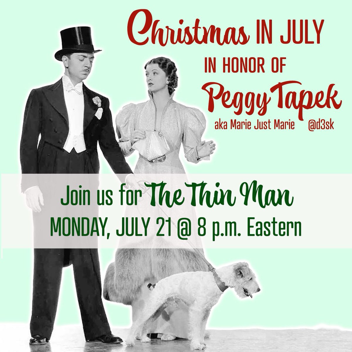 TCM_Party's tweet image. Join us TONIGHT on Bluesky for our THIN MAN watch party in honor of the late beloved Peggy Tapek aka d3sk. The film is readily available on the internet or message us and I&apos;ll send you the link. You may want to download it ahead of time. Use #ThinMan. And, yep, I know the photo…