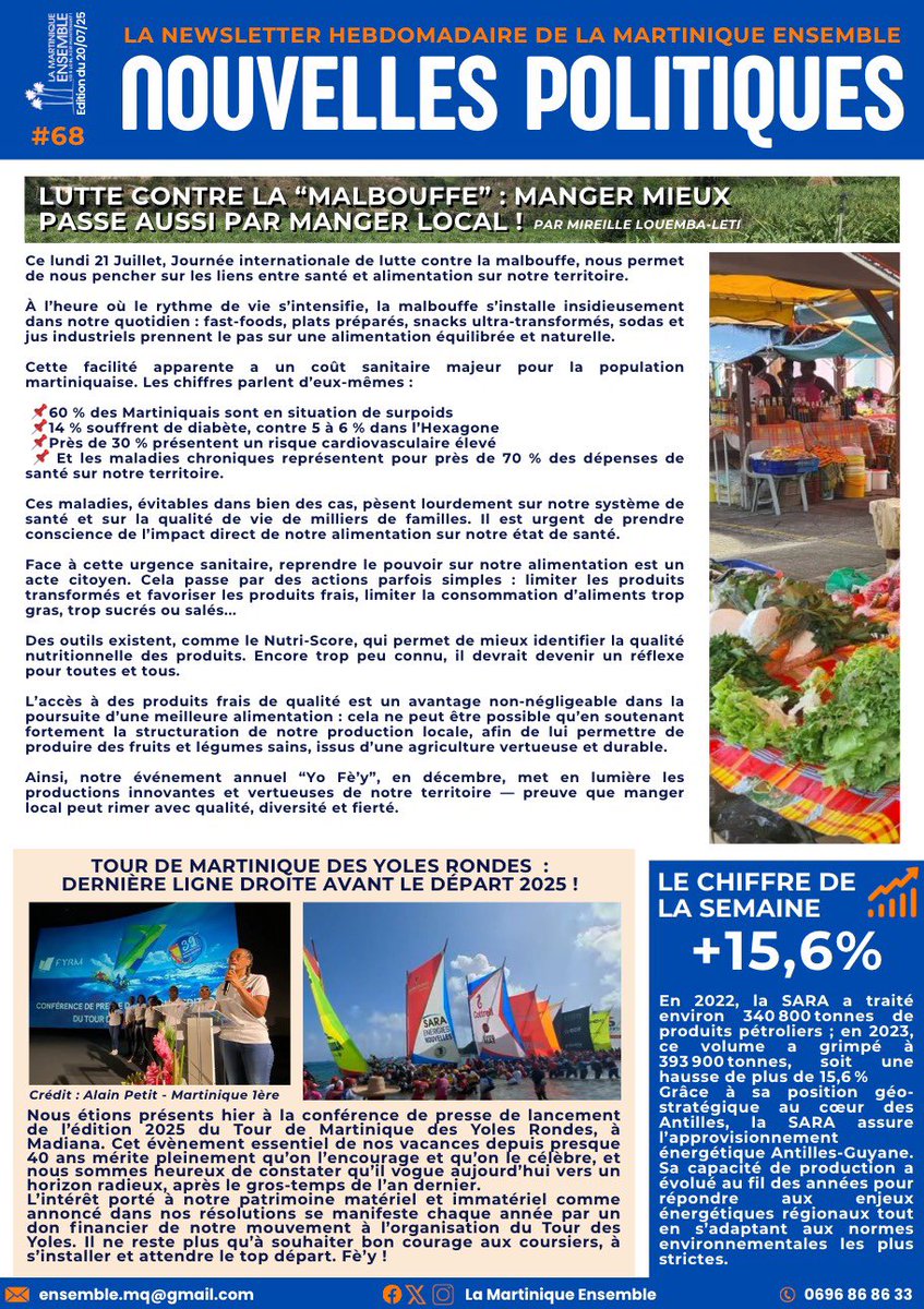 68eme édition de la newsletter de la Martinique Ensemble 
Bonne lecture ! 🙂