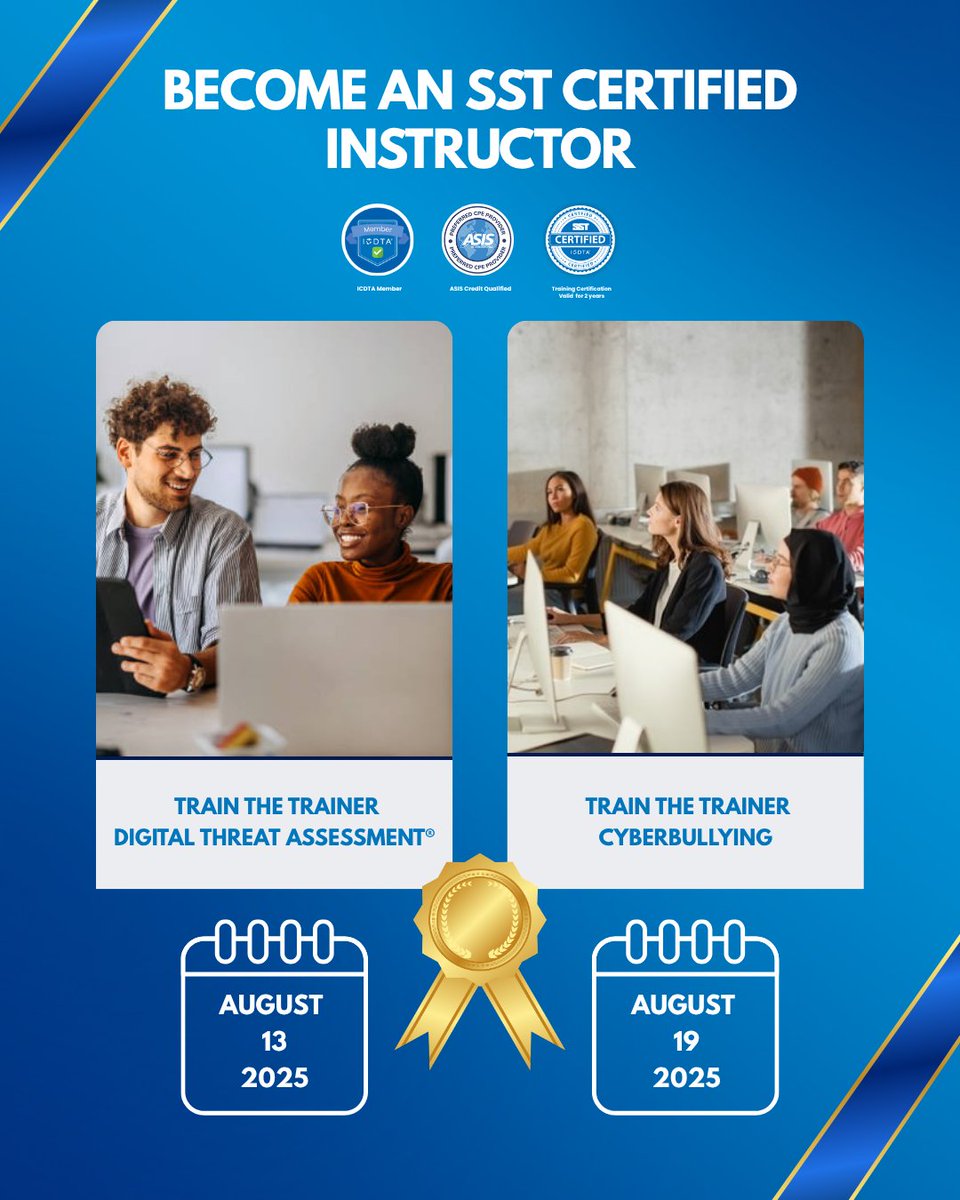 Calling all safety leaders! 📢 Ready to transform your community's safety landscape?

Become an SST Certified Instructor in either Digital Threat Assessment® or Cyberbullying with Train the Trainer ➡️ hubs.ly/Q03xxClL0