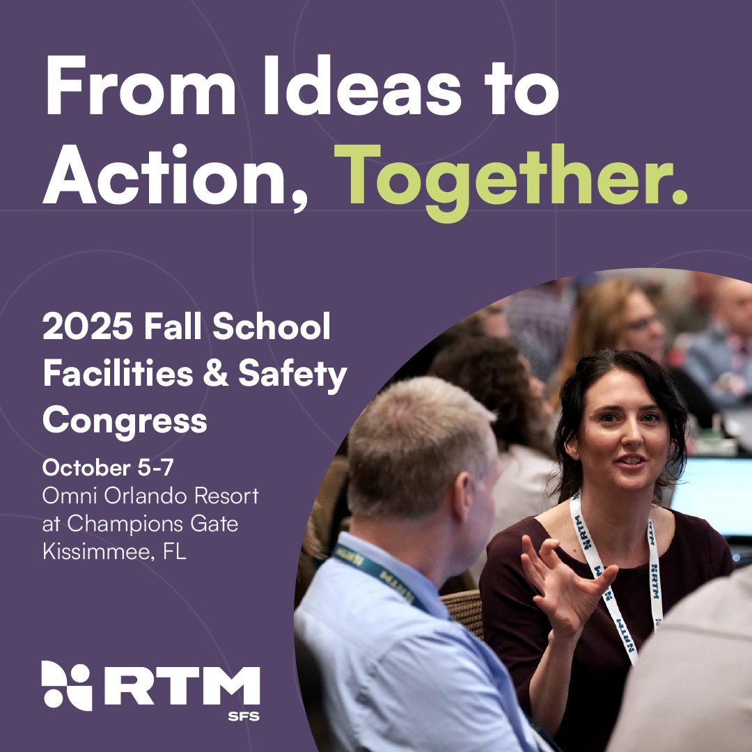 Big challenges. Smarter solutions.
K-12 leaders are under pressure to modernize, secure, and support schools fast.
Join peers facing the same challenges at the 2025 Fall School Facilities &amp; Safety Congress.
Request to join: hubs.ly/Q03y4GH40
#rtmk12 #SchoolSafety #RTMevents