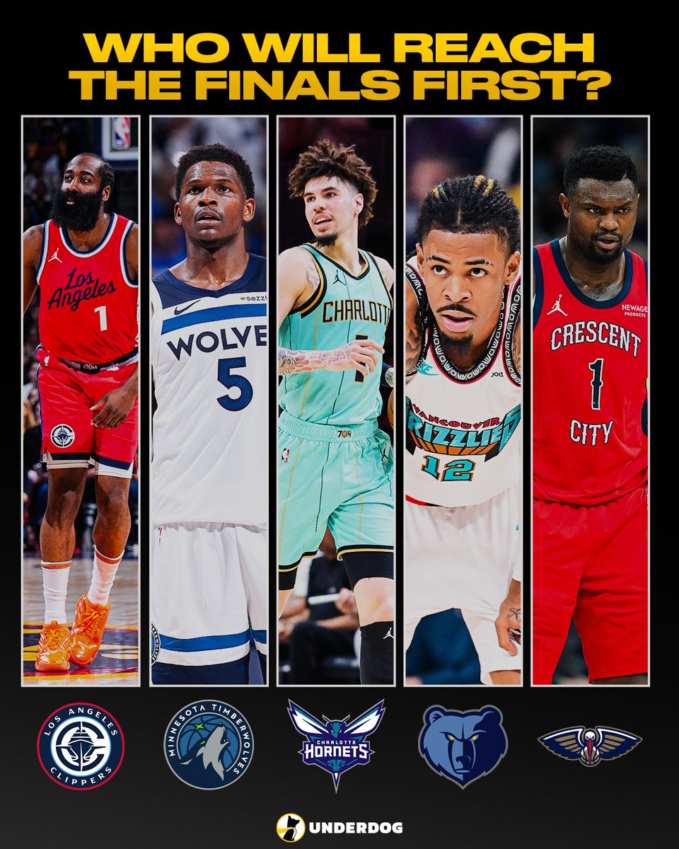 Underdog's tweet image. There are 5 teams who have never reached an NBA Finals. Who will be the first?