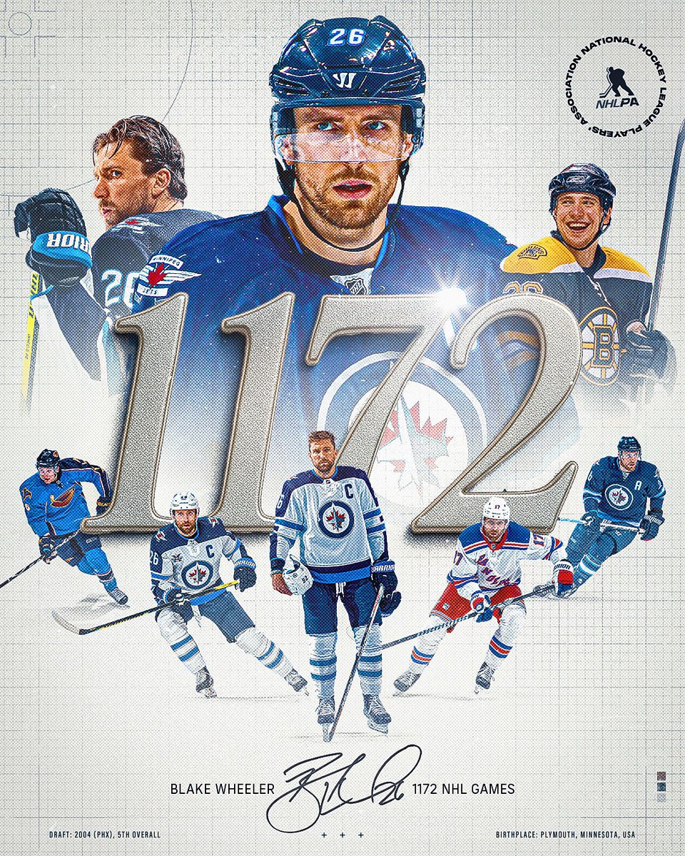 NHLPA's tweet image. Congrats to Blake Wheeler on his retirement 👏
The former longtime captain hangs up his skates as the @nhljets all-time leader in assists and points.