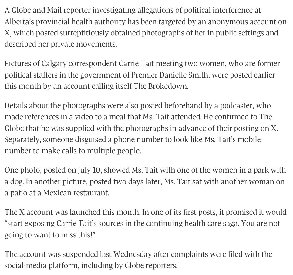 “Any attempt to interfere with legitimate newsgathering is an attack on the public’s right to know,” said Globe editor in chief David Walmsley. “The Globe and Mail will continue to pursue this story.”