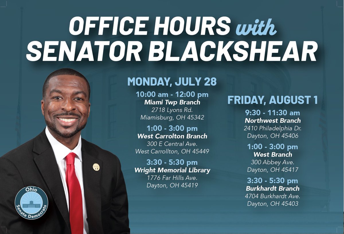willisb_jr's tweet image. Here’s a list of upcoming in-district office hours! Stop by and see me!