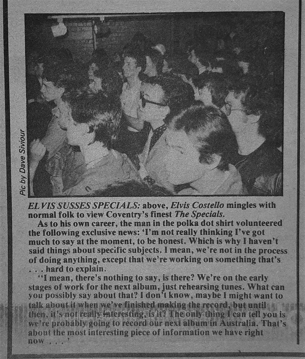 SoundsClips's tweet image. News of Elvis Costello watching a Specials gig in Sounds 21st, July 1979. Pic by Dave Siviour.
@ElvisCostello
@elvis_wiki