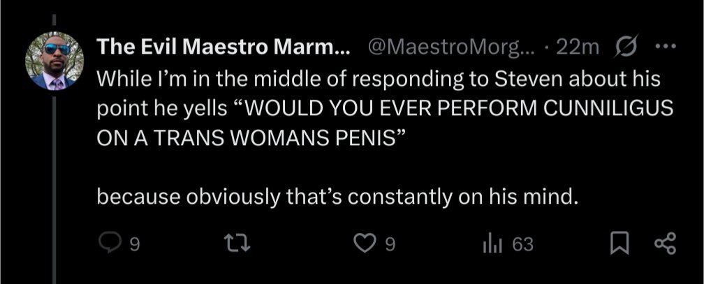 Soldeed (@soldeeed) on Twitter photo Disingenuous nonsense as always <a href="/MaestroMorgan17/">The Evil Maestro Marmalade</a>
There was no yelling. I was merely making light of your nonsensical belief that some lesbians have a penis. Because it *is* nonsensical. There was certainly no "yelling" Disingenuous nonsense as always <a href="/MaestroMorgan17/">The Evil Maestro Marmalade</a>
There was no yelling. I was merely making light of your nonsensical belief that some lesbians have a penis. Because it *is* nonsensical. There was certainly no "yelling"