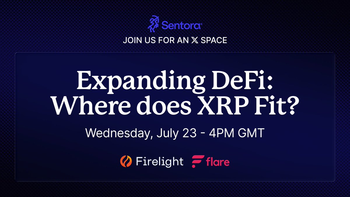 Set your reminder for our discussion on XRP DeFi👇

📅Wednesday July 23, 4PM GMT

We'll be joined by <a href="/HugoPhilion/">Hugo Philion ☀️</a>
<a href="/jrdothoughts/">Jesus Rodriguez</a> <a href="/jbawsa/">BAWSA</a> &amp; <a href="/Firelightfi/">Firelight</a>