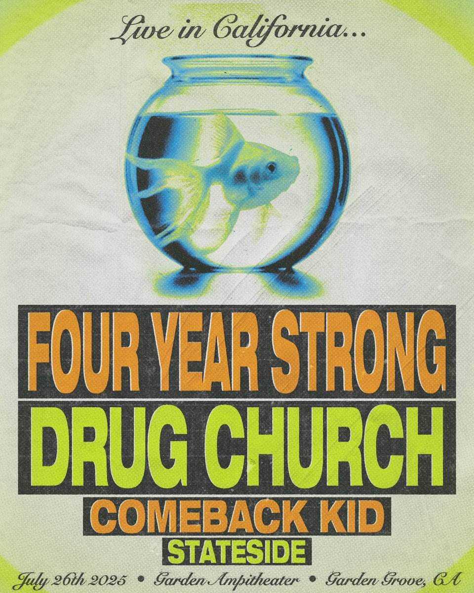 four year strong (@fouryearstrong) on Twitter photo California! We are back this weekend and
we have a very special show with <a href="/DrugChurch/">Drug Church</a> <a href="/comebackkidph/">comebackkidph</a> and Stateside in Garden Grove, CA at the Garden Amp on Saturday, July 26th.
Limited tickets are still available - bit.ly/4kMoLfl California! We are back this weekend and
we have a very special show with <a href="/DrugChurch/">Drug Church</a> <a href="/comebackkidph/">comebackkidph</a> and Stateside in Garden Grove, CA at the Garden Amp on Saturday, July 26th.
Limited tickets are still available - bit.ly/4kMoLfl