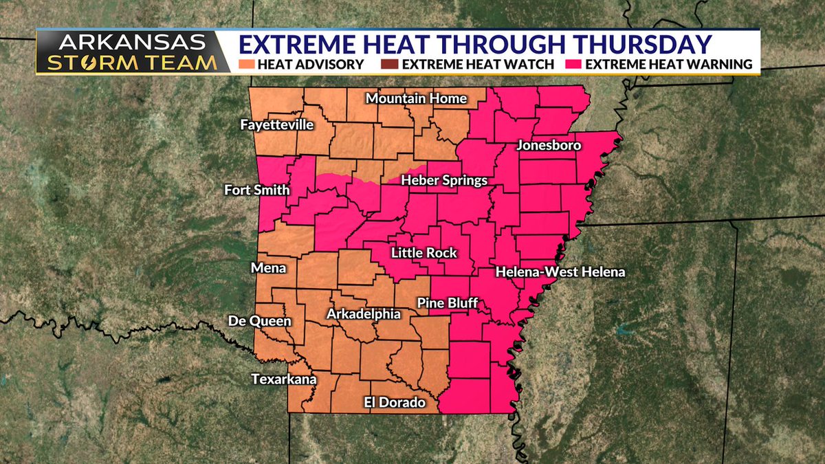 ToddYakoubian's tweet image. ***NEW*** Extreme heat warning in effect through Thursday for the Arkansas River Valley, Central Arkansas, and Eastern Arkansas. This means the heat index may reach or surpass 110°. #Summer #Arkansas #ARWX #ARStormTeam @KARK4News