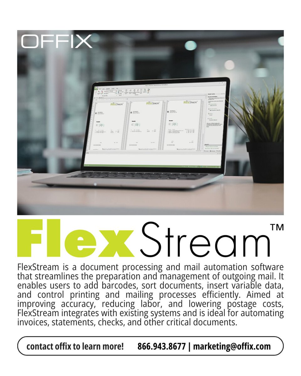 offixlc's tweet image. Automate Your Mailroom with FlexStream

📞 Contact Offix to learn more:
866.943.8677 | marketing@offix.com | offix.com

#DocumentAutomation #MailroomSolutions #FlexStream #BusinessEfficiency #PrintManagement #MailAutomation #Offix #OfficeTechnology #PostageSavings
