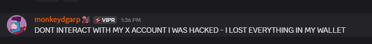 Demosthenes (@demosthenes555) on Twitter photo 🚨WARNING🚨
DO NOT INTERACT WITH <a href="/monkeydgarp828/">Monkey D Garp $VIPER</a> on X/Twitter his account was hacked and they drained his wallet! His account is now under the control of the bad actors!
PLEASE SHARE THIS TO SPREAD AWARENESS!!!! 🚨WARNING🚨
DO NOT INTERACT WITH <a href="/monkeydgarp828/">Monkey D Garp $VIPER</a> on X/Twitter his account was hacked and they drained his wallet! His account is now under the control of the bad actors!
PLEASE SHARE THIS TO SPREAD AWARENESS!!!!