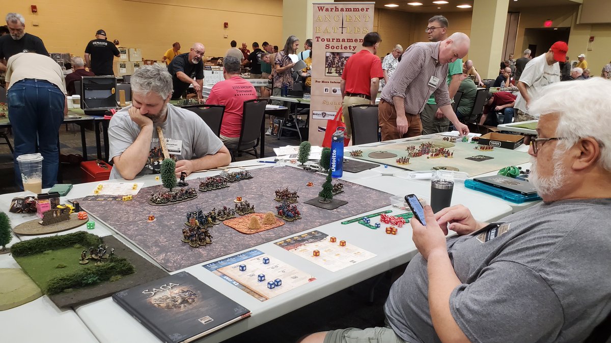 HMGS_Inc's tweet image. Boots pounded the battlefield & shields rang with fury at the SAGA tournament during #Historicon2025! Warbands clashed in brutal melees, clever feints & heroic last stands. Strategy, steel, and sheer will shaped the day. Only one warlord claimed victory! #SAGA #miniaturewargaming