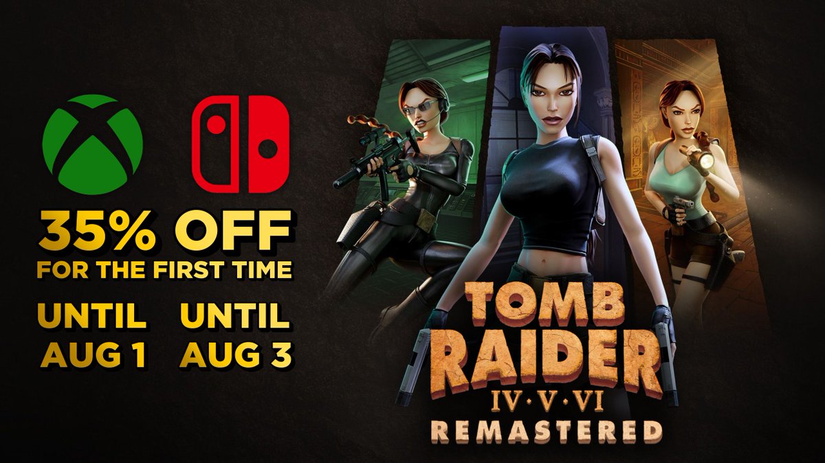 infinityTRaider's tweet image. Tomb Raider IV–V–VI Remastered is on sale for the first time at 35% off!
That means you can buy (or rebuy) the latest adventures of Classic Lara Croft for only €/$20 instead of €/$29!
For now, it’s available only on Switch & Xbox, until early August.