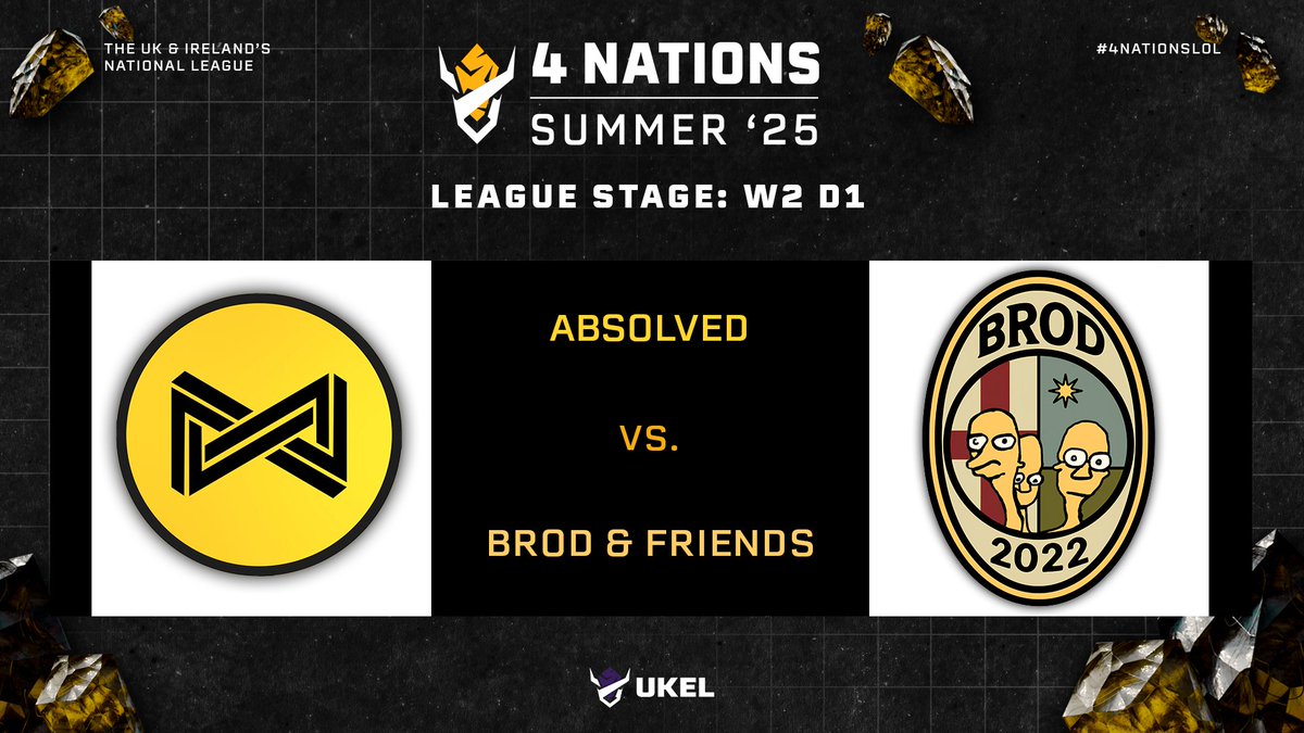 UKEL presents: 4 Nations (@theukel) on Twitter photo <a href="/GoodChiGG/">Good Chi</a> <a href="/TheBandits_/">The Bandits</a> <a href="/PARAGONPRG/">PARAGON</a> <a href="/BoScheermeijer/">Gentleman Bo</a> <a href="/MiddlecottIsMe/">Middlecott</a> <a href="/ABSOLVEDGG/">ABSOLVED</a> <a href="/Belfaststorm/">Belfast Storm</a> <a href="/BrodnFriends/">Brod & Friends</a> <a href="/_BulldogEsports/">Bulldog Esports</a> <a href="/5iq_gaming/">Int Quick</a> <a href="/VNC_Esports/">Venomcrest</a> <a href="/RIZELeague/">RIZE League</a> 1⃣ GAME 1 1⃣
Both these teams will be looking to boost themselves up the leaderboard today 💪
.<a href="/ABSOLVEDGG/">ABSOLVED</a> v <a href="/BrodnFriends/">Brod & Friends</a> live now!! ⏰
Host ✍️
<a href="/BoScheermeijer/">Gentleman Bo</a>
Analysts 📊
<a href="/avidotwav/">Avi</a> & <a href="/RLoweth/">Rob</a>
Casters 🎙️
<a href="/S_I_M_Casts/">S I M</a> & <a href="/noa_pls/">Ainhoa Campos</a>
Coverage 📺
1⃣ twitch.tv/theukel <a href="/GoodChiGG/">Good Chi</a> <a href="/TheBandits_/">The Bandits</a> <a href="/PARAGONPRG/">PARAGON</a> <a href="/BoScheermeijer/">Gentleman Bo</a> <a href="/MiddlecottIsMe/">Middlecott</a> <a href="/ABSOLVEDGG/">ABSOLVED</a> <a href="/Belfaststorm/">Belfast Storm</a> <a href="/BrodnFriends/">Brod & Friends</a> <a href="/_BulldogEsports/">Bulldog Esports</a> <a href="/5iq_gaming/">Int Quick</a> <a href="/VNC_Esports/">Venomcrest</a> <a href="/RIZELeague/">RIZE League</a> 1⃣ GAME 1 1⃣
Both these teams will be looking to boost themselves up the leaderboard today 💪
.<a href="/ABSOLVEDGG/">ABSOLVED</a> v <a href="/BrodnFriends/">Brod & Friends</a> live now!! ⏰
Host ✍️
<a href="/BoScheermeijer/">Gentleman Bo</a>
Analysts 📊
<a href="/avidotwav/">Avi</a> & <a href="/RLoweth/">Rob</a>
Casters 🎙️
<a href="/S_I_M_Casts/">S I M</a> & <a href="/noa_pls/">Ainhoa Campos</a>
Coverage 📺
1⃣ twitch.tv/theukel
