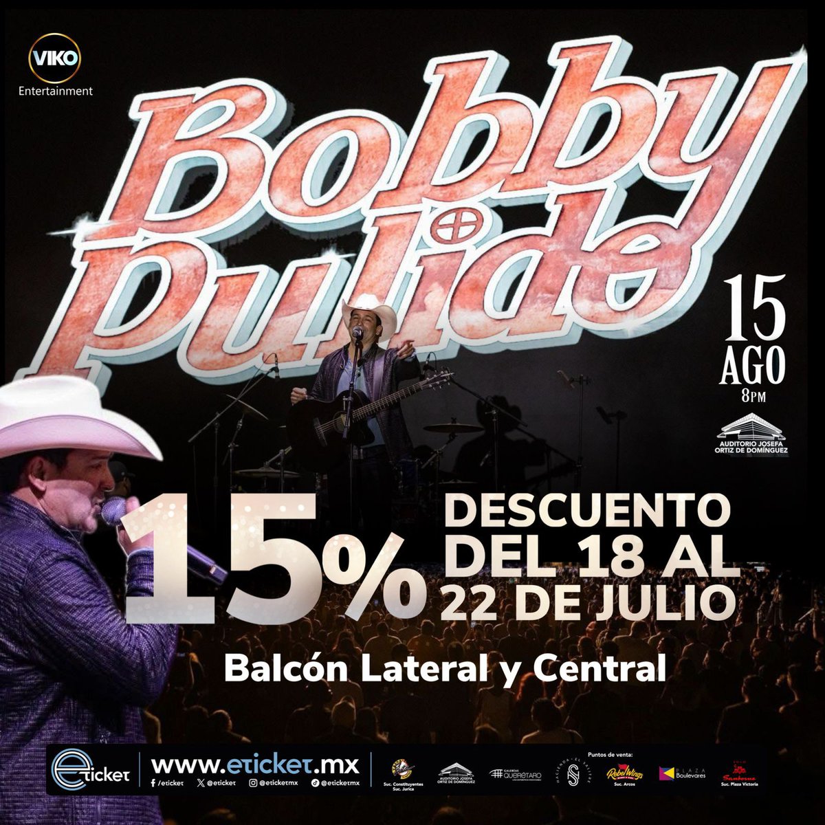 No te pierdas a Bobby Pulido en Querétaro… ¡Aprovecha el 15% de descuento por tiempo limitado! 🤠🩷

Boletos en eticket.mx y puntos de venta autorizados 😉