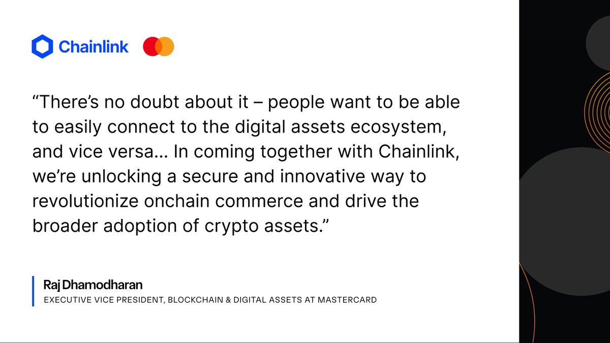 chainlink's tweet image. Mastercard 🌉 Chainlink 🌉 onchain economies
More than 3.5 billion cardholders now have easy access to crypto and tokenized assets.
mastercard.com/us/en/news-and…
