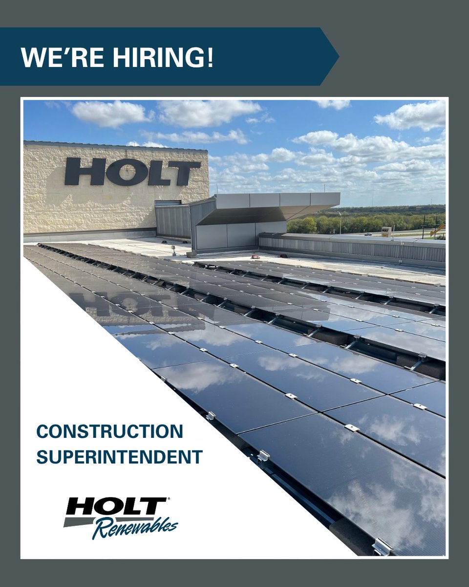 HOLT Renewables (@holtrenewables) on Twitter photo Now hiring: Construction Superintendent – Solar Projects
Holt Renewables is looking for a hands-on, detail-driven leader to manage commercial and utility-scale solar installations across the U.S.
🔗 Apply now: bit.ly/3Io4Bea
#HOLTRenewables #ConstructionJobs Now hiring: Construction Superintendent – Solar Projects
Holt Renewables is looking for a hands-on, detail-driven leader to manage commercial and utility-scale solar installations across the U.S.
🔗 Apply now: bit.ly/3Io4Bea
#HOLTRenewables #ConstructionJobs