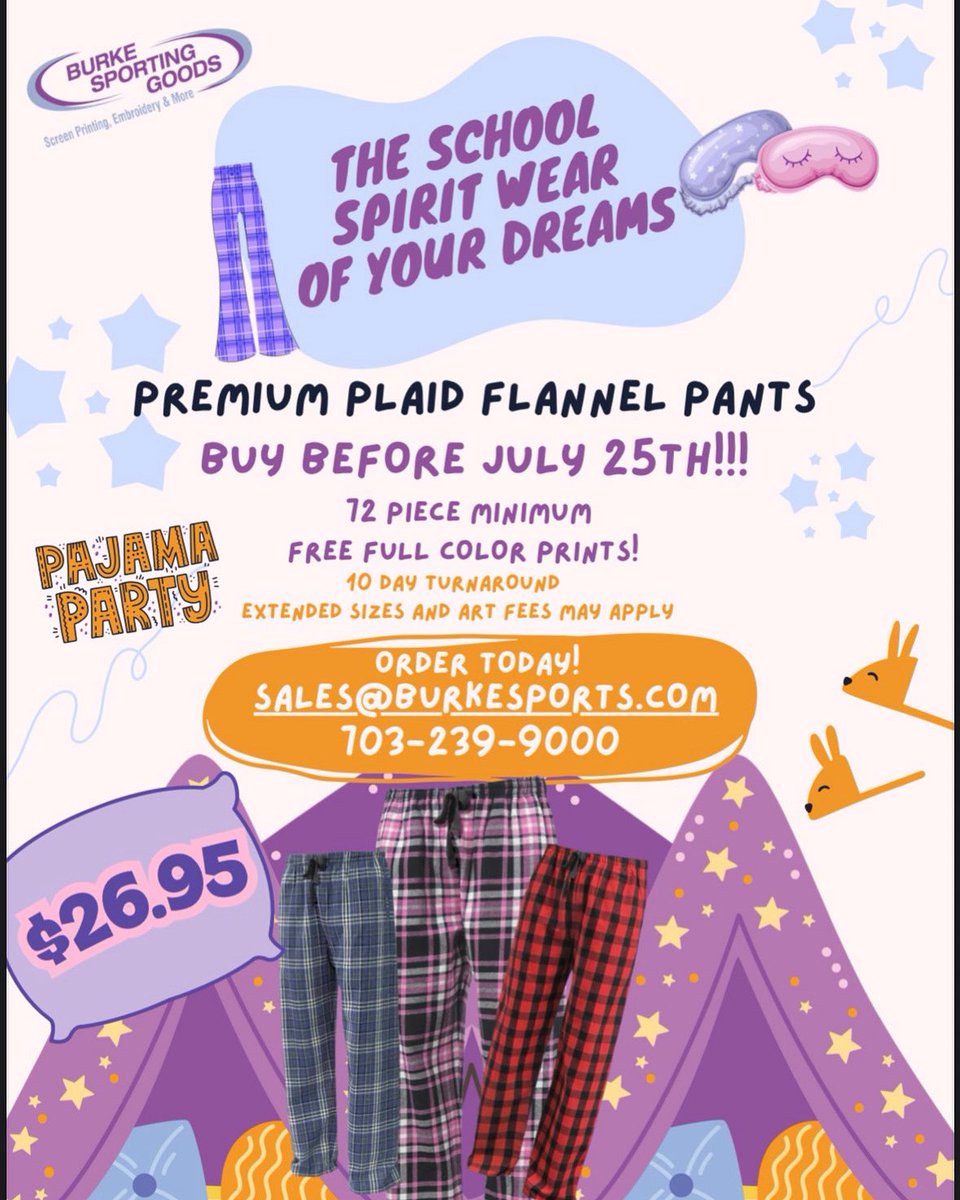 It may be hot out now, but it won’t last forever ☀️ Get your students their pajama pants for the upcoming school year #spiritwear #pajamapants #backtoschool
