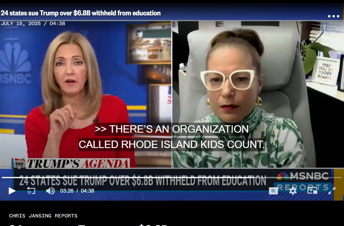 RIKidsCount's tweet image. We are thrilled to share our recent feature on @MSNBC, highlighting the critical issue of funding cuts to the federal Department of Education. 

Pairing data with the real-life stories of those impacted to drive change is our purpose.

msnbc.com/chris-jansing-… #edchatRI #edchat