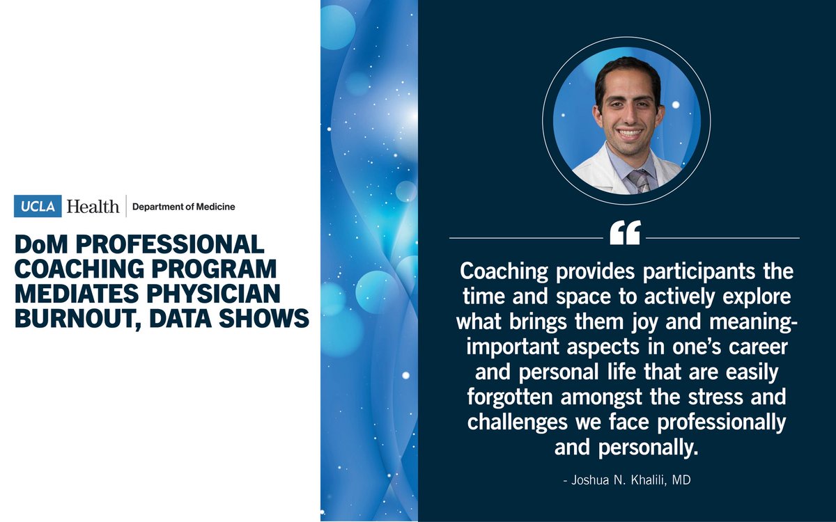 DOM_UCLA's tweet image. Proud to highlight the DoM Professional Coaching Program, whose latest participants saw nearly a 30% decline in physician burnout! Offering both small group and 1-on-1 coaching, this program provides a promising path to improved physician well-being: uclahs.fyi/44HGdM3