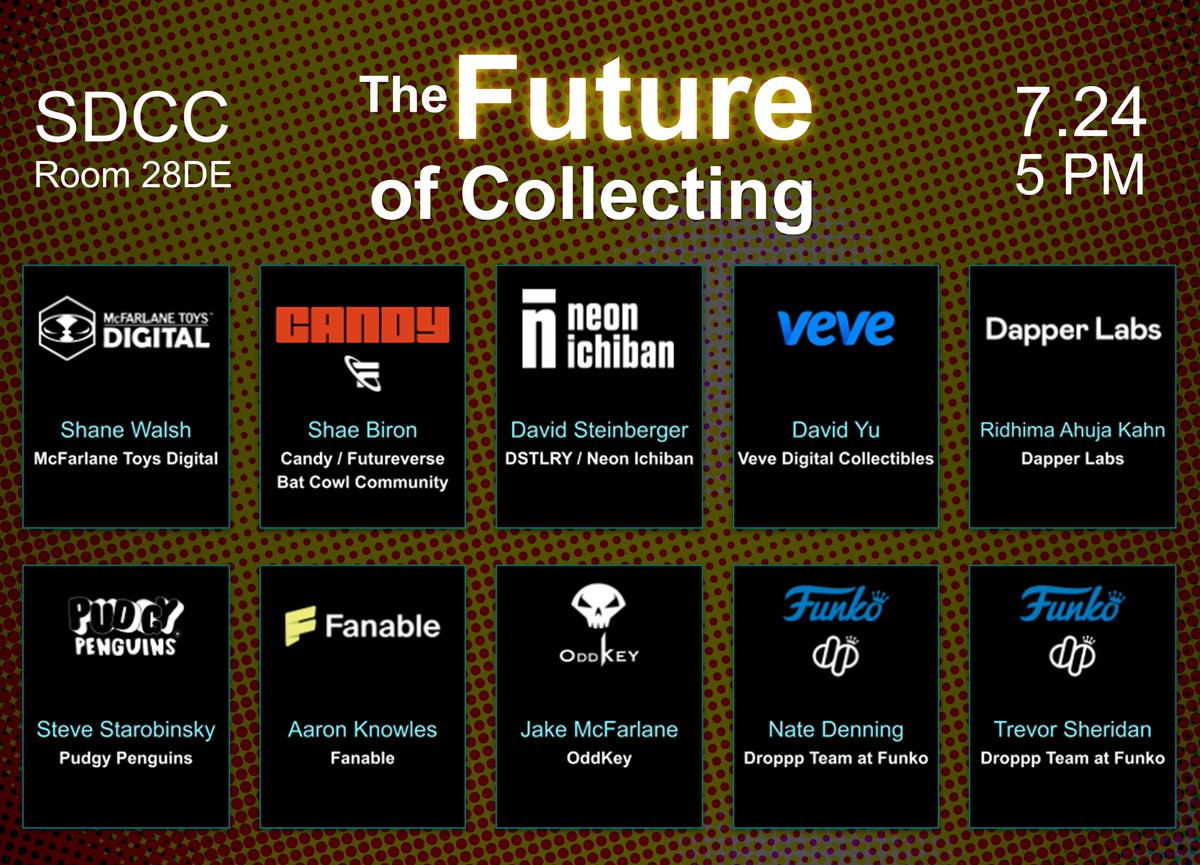 VideoShane (@realvideoshane) on Twitter photo We’re live at <a href="/Comic_Con/">Comic-Con International</a>!
The Future of Collecting kicks off in a minutes — Room 28DE.
Join <a href="/OriginalFunko/">Funko</a>, <a href="/CandyDigital/">Candy</a>, <a href="/FanableApp/">Fanable</a>, <a href="/veve_official/">VeVe | Digital Collectibles</a>, <a href="/OddKeyNFT/">OddKey</a>, <a href="/pudgypenguins/">Pudgy Penguins</a>, <a href="/Dropppio/">Droppp</a>, <a href="/DSTLRY_Media/">DSTLRY</a>, <a href="/NeonIchiban/">Neon Ichiban</a>, <a href="/dapperlabs/">Dapper Labs</a> & @McFarlaneToys as we dive into new ways fans We’re live at <a href="/Comic_Con/">Comic-Con International</a>!
The Future of Collecting kicks off in a minutes — Room 28DE.
Join <a href="/OriginalFunko/">Funko</a>, <a href="/CandyDigital/">Candy</a>, <a href="/FanableApp/">Fanable</a>, <a href="/veve_official/">VeVe | Digital Collectibles</a>, <a href="/OddKeyNFT/">OddKey</a>, <a href="/pudgypenguins/">Pudgy Penguins</a>, <a href="/Dropppio/">Droppp</a>, <a href="/DSTLRY_Media/">DSTLRY</a>, <a href="/NeonIchiban/">Neon Ichiban</a>, <a href="/dapperlabs/">Dapper Labs</a> & @McFarlaneToys as we dive into new ways fans