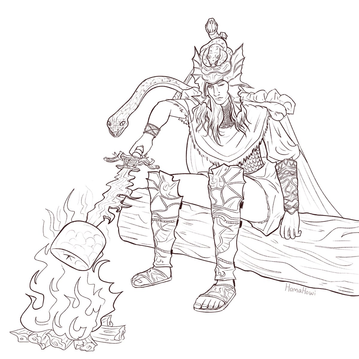 HomaHowiArts's tweet image. Messmer the Impaler roasting a giant marshmallow, requested by raffle winner @UnnamedHaloFan! Thank you so much🐍 #ELDENRING