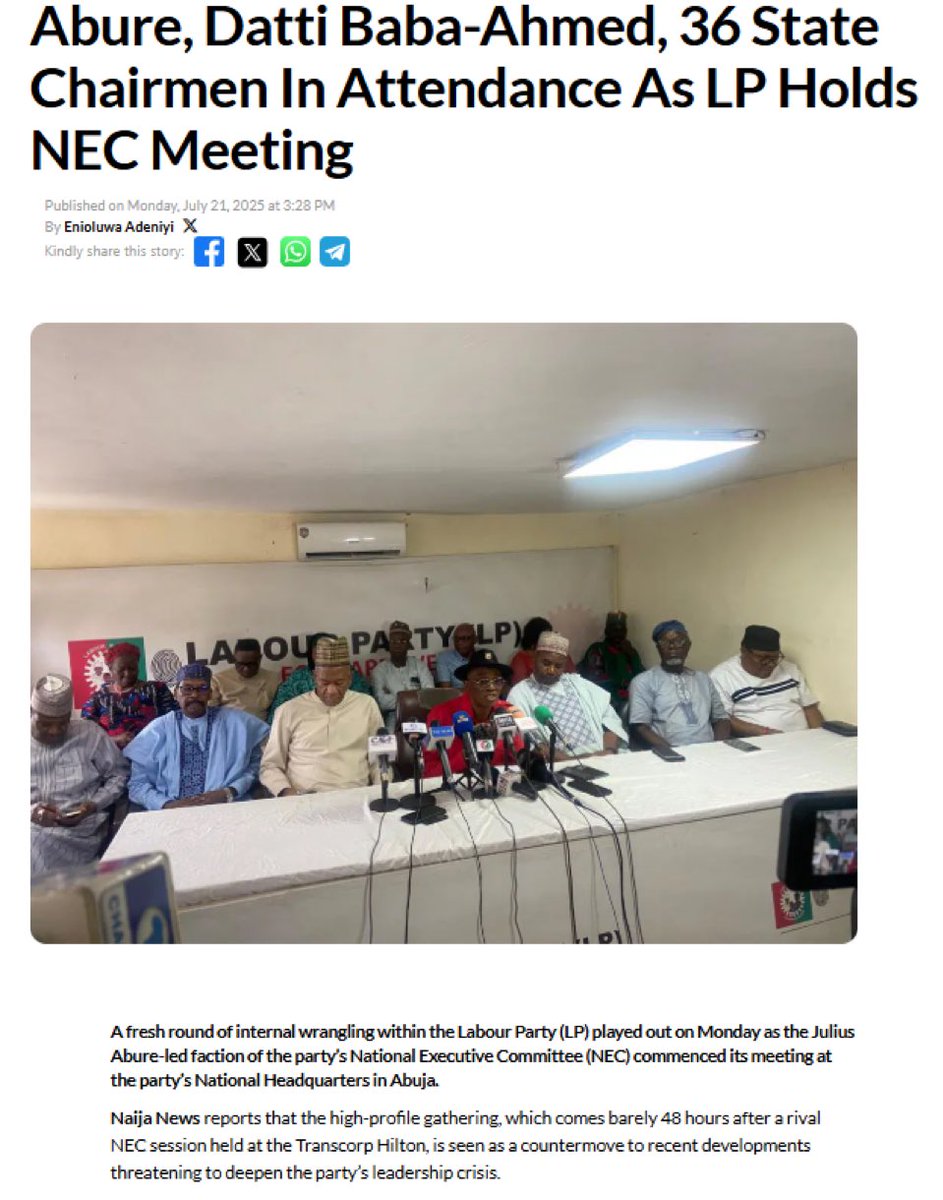 Datti Ahmed is doing the work that Peter Obi is too lazy to do but would rather blame the FG for his failure in solving internal party crises 

Mr “I’m in LP today but I’m also part of the ADC coalition for 2027” 🙄🙄