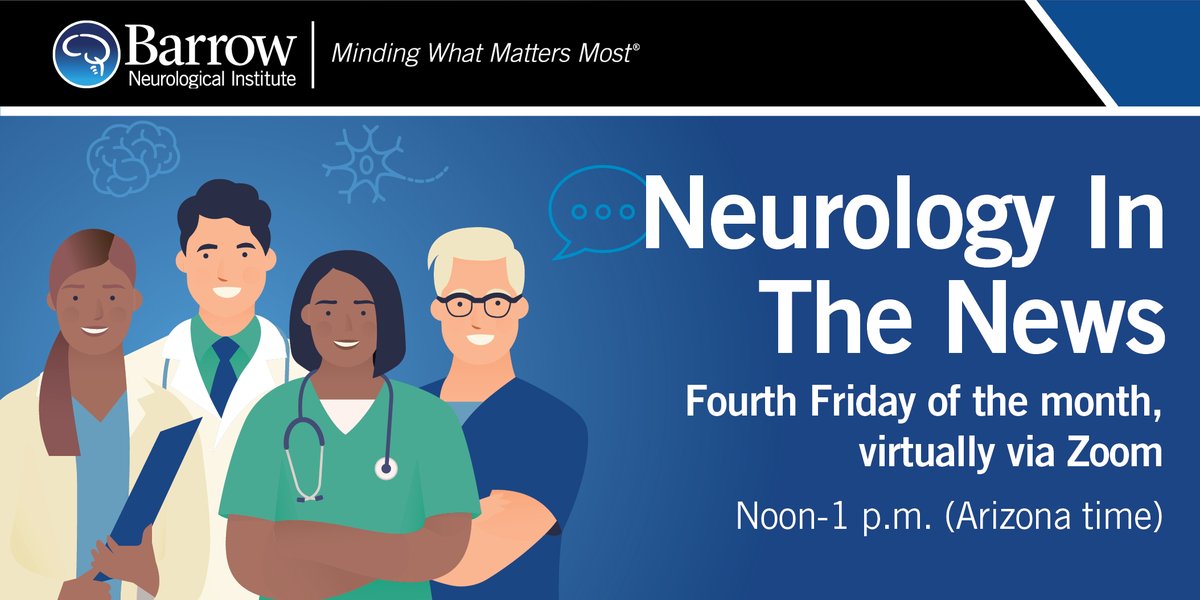 BarrowNeuro's tweet image. Interested in learning what's new in #Alzheimersdisease & related #dementias? Join us for this month's free "#Neurology in the News" webinar w/ nurse practitioner Sara Geisinger from noon-1pm (#Arizona time) on Friday, July 25. Register: bar.rw/inthenews